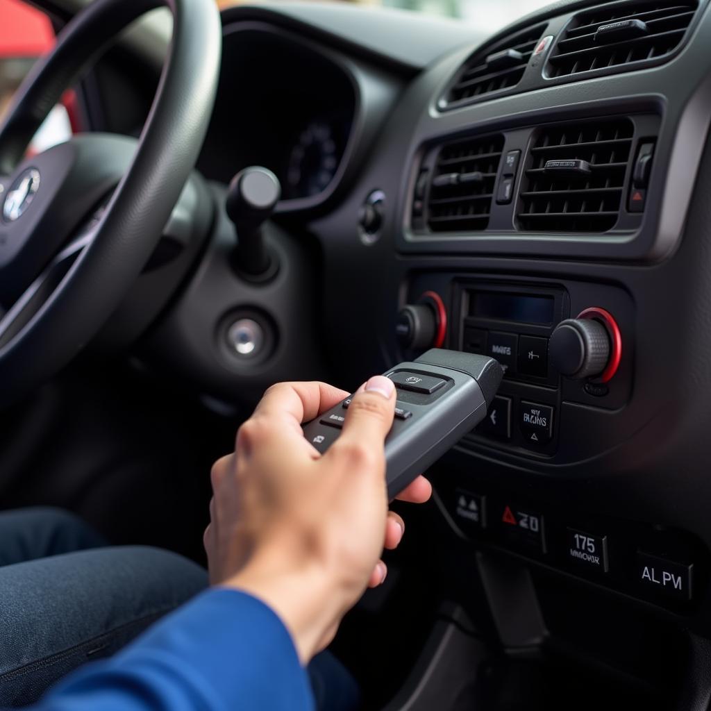 Mechanic Performing Car Diagnostics with a Scanner