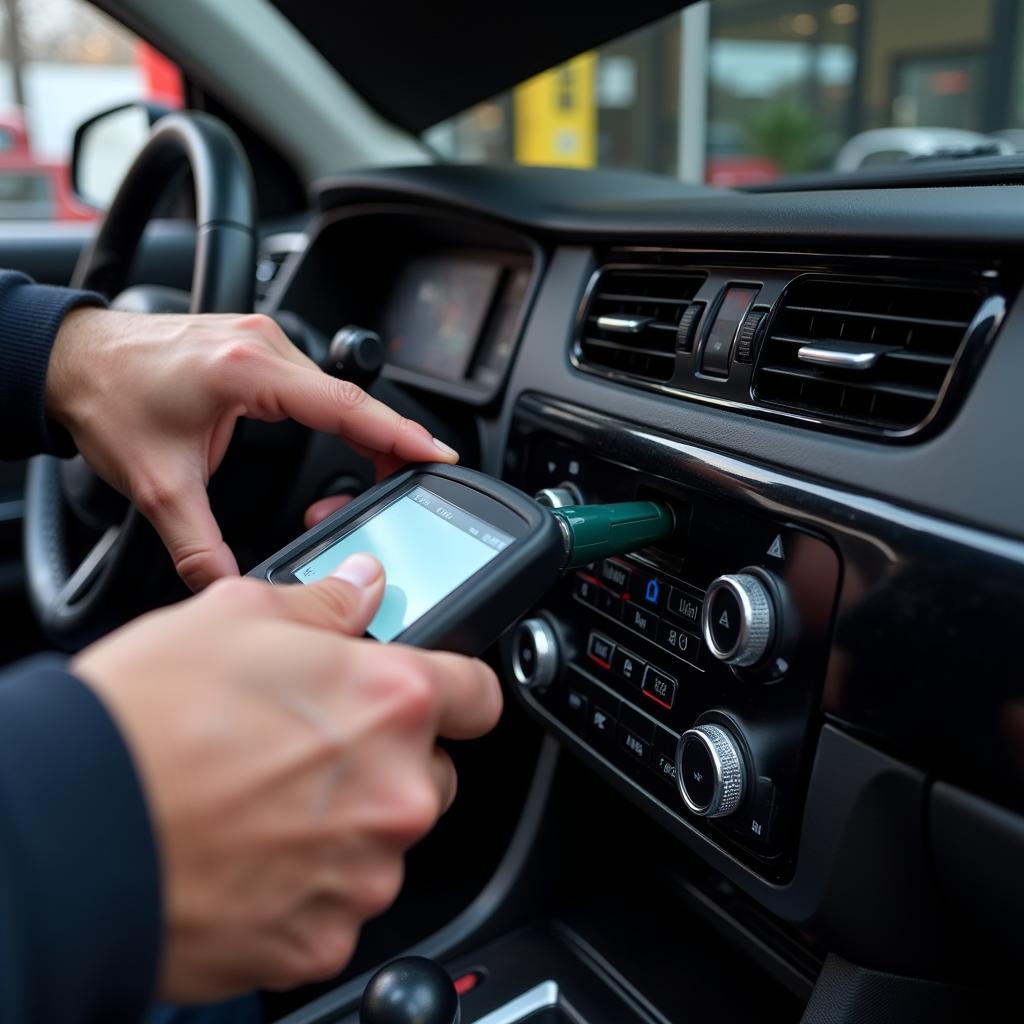 Mechanic Using Diagnostic Scanner on Car