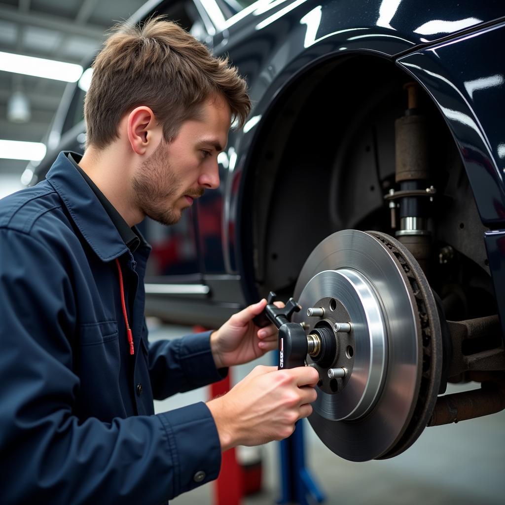 Mercedes-Benz Technician Inspecting Brake System