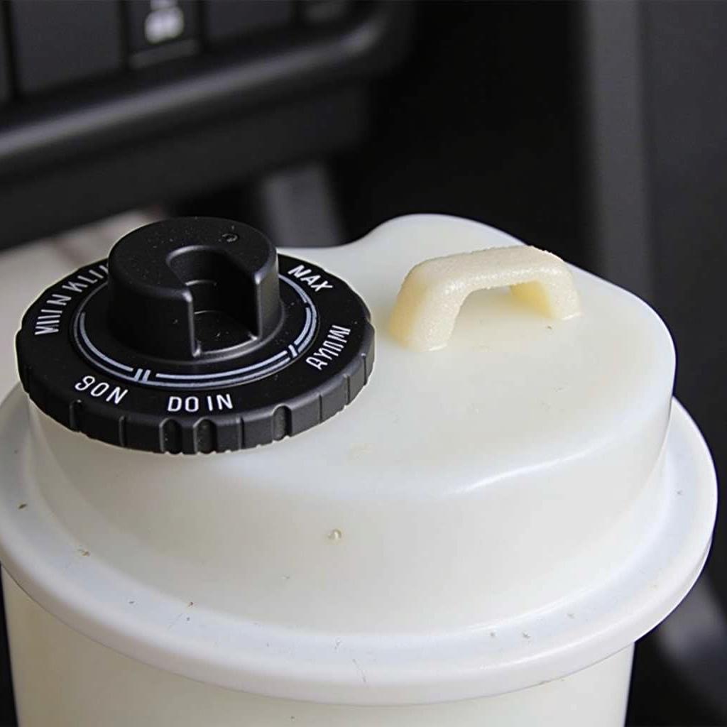 Close up of a MINI Cooper brake fluid reservoir and cap