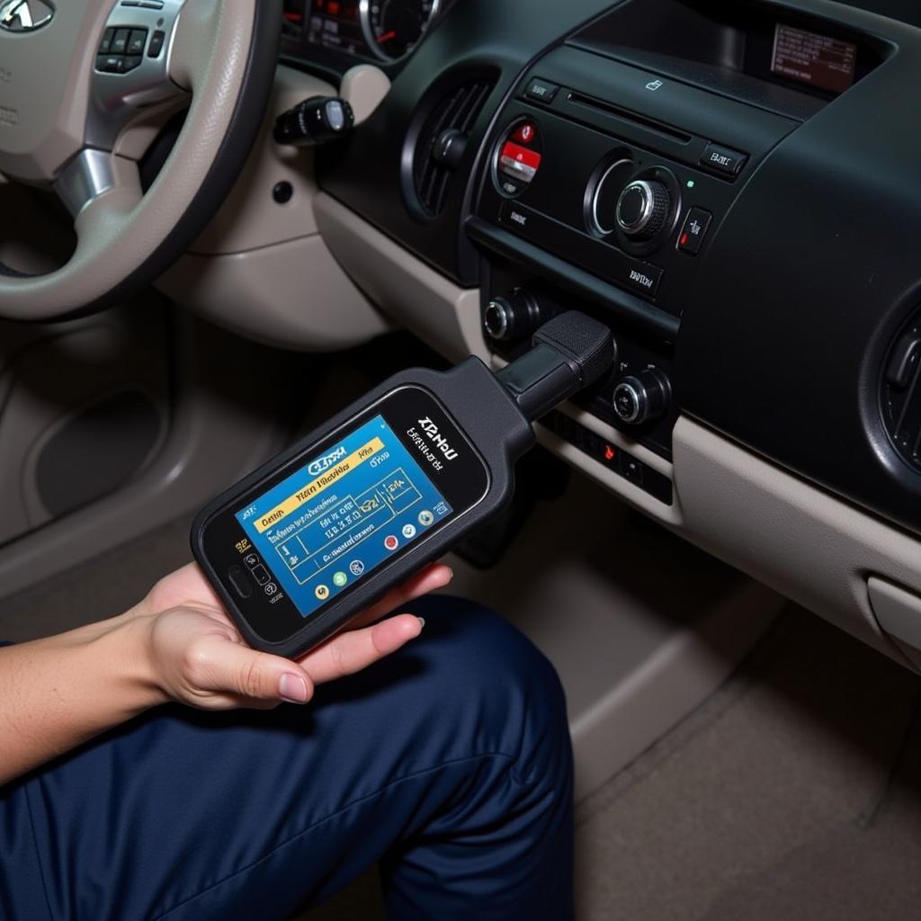 Mechanic Connecting an OBD-II Scanner to a Car's Diagnostic Port