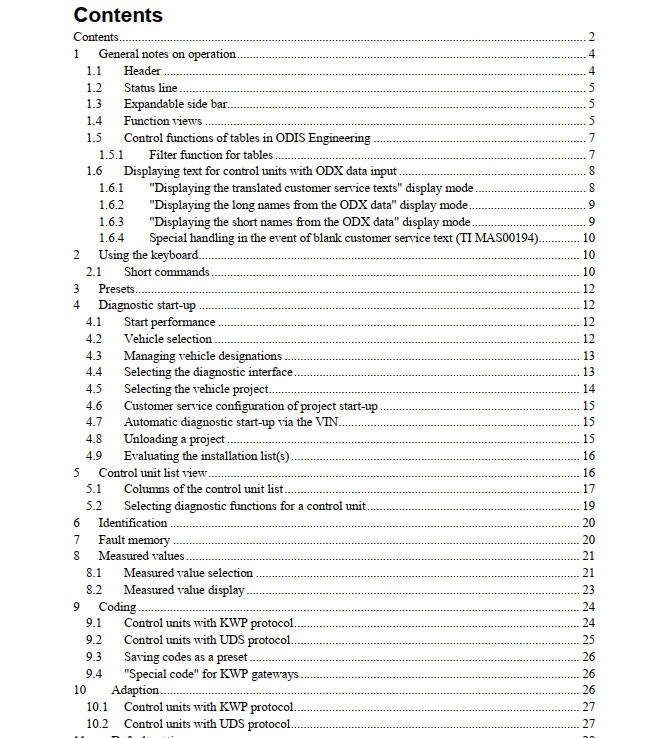 ODIS Engineering Manual table of content