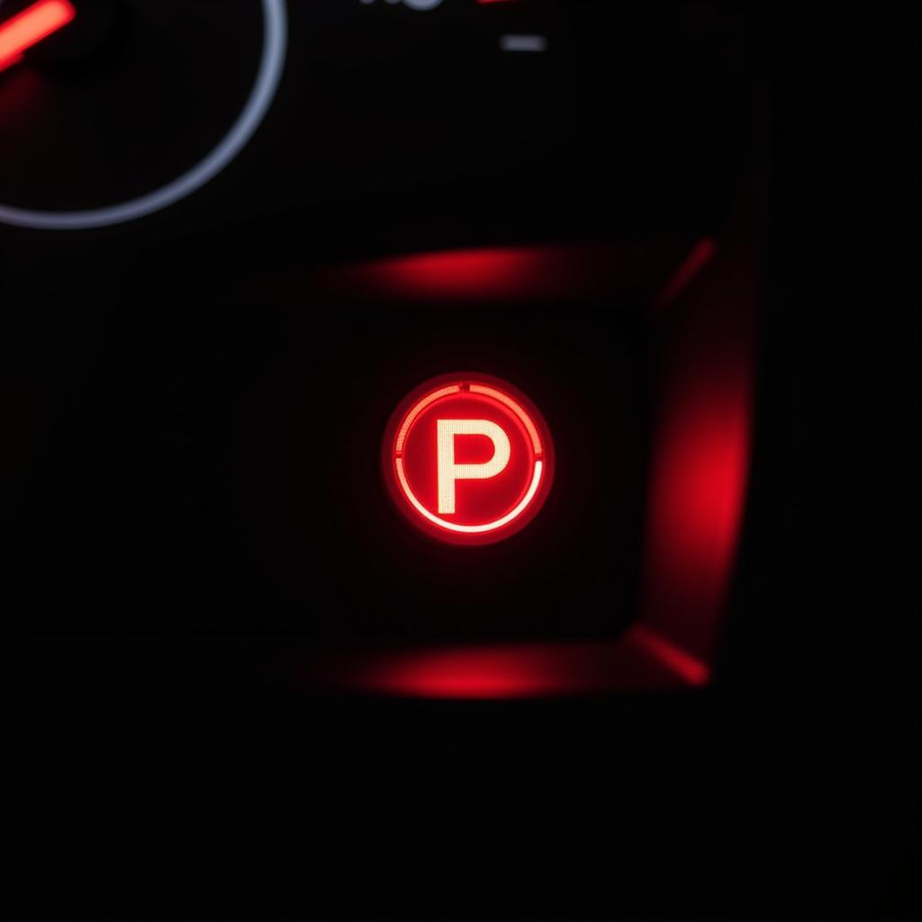 Parking brake warning light on car dashboard