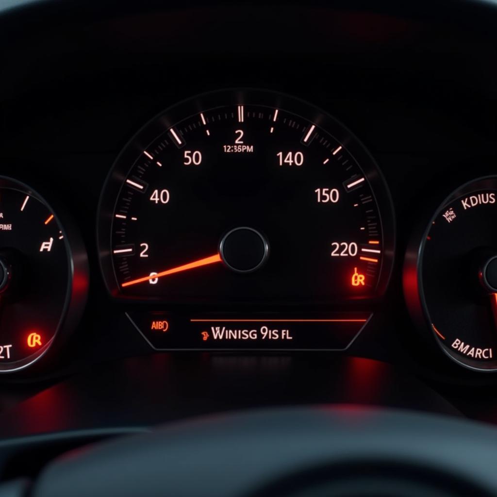 Passat dashboard with illuminated parking brake warning light