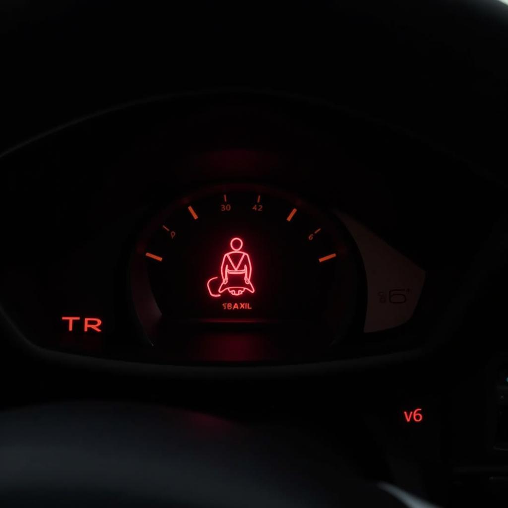 Peugeot 407 dashboard with seat belt warning light illuminated