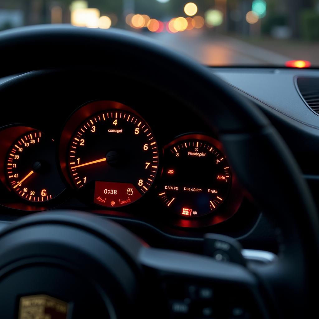 Porsche Cayenne dashboard with brake warning light illuminated