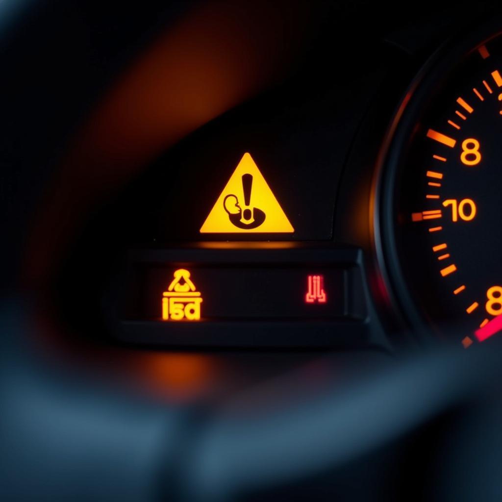 Prius dashboard with yellow brake warning light illuminated