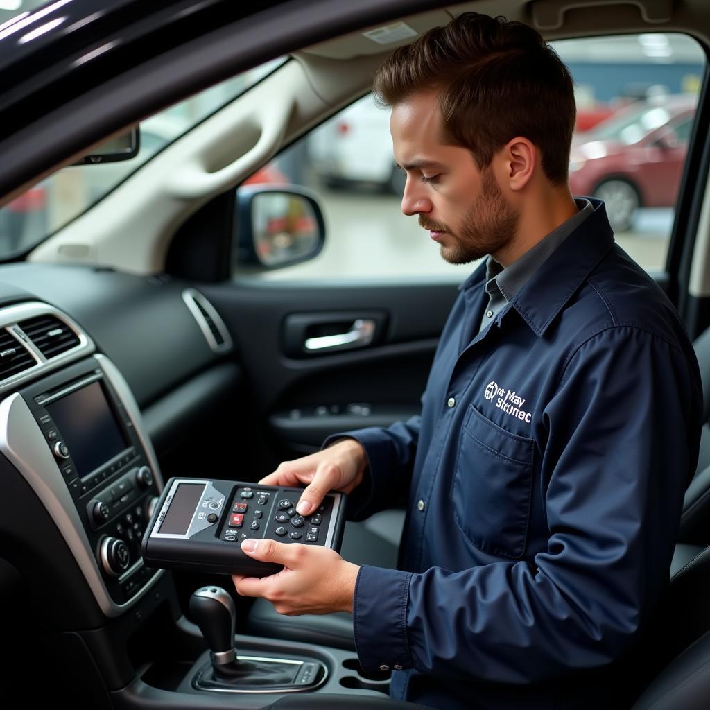 Mechanic Diagnosing Airbag System