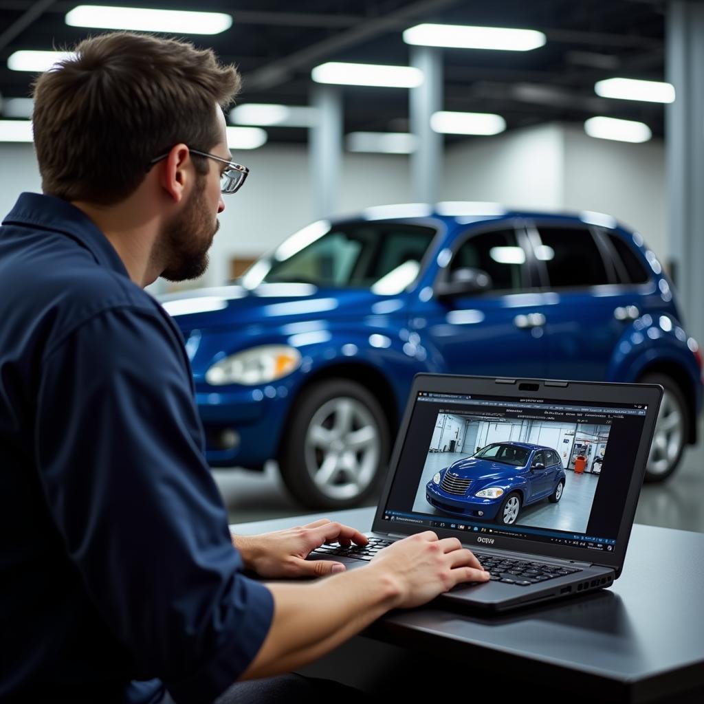 Technician Performing Remote Diagnostics on a PT Cruiser