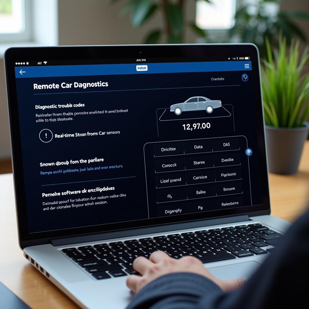 Laptop Displaying Remote Car Diagnostics Interface