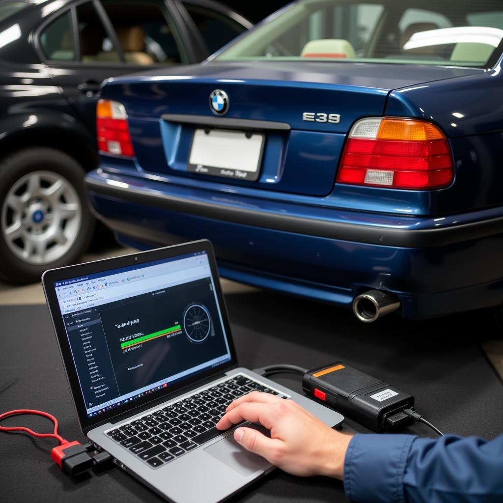 Remote diagnostics and programming on a BMW E39 using a laptop