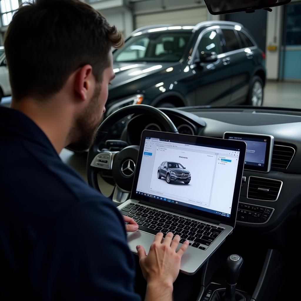 Remote diagnostics being performed on a Mercedes-Benz braking system