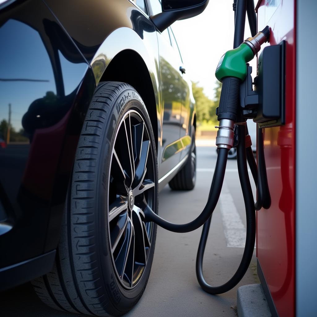 Inflating Seat Altea Tyre at a Petrol Station