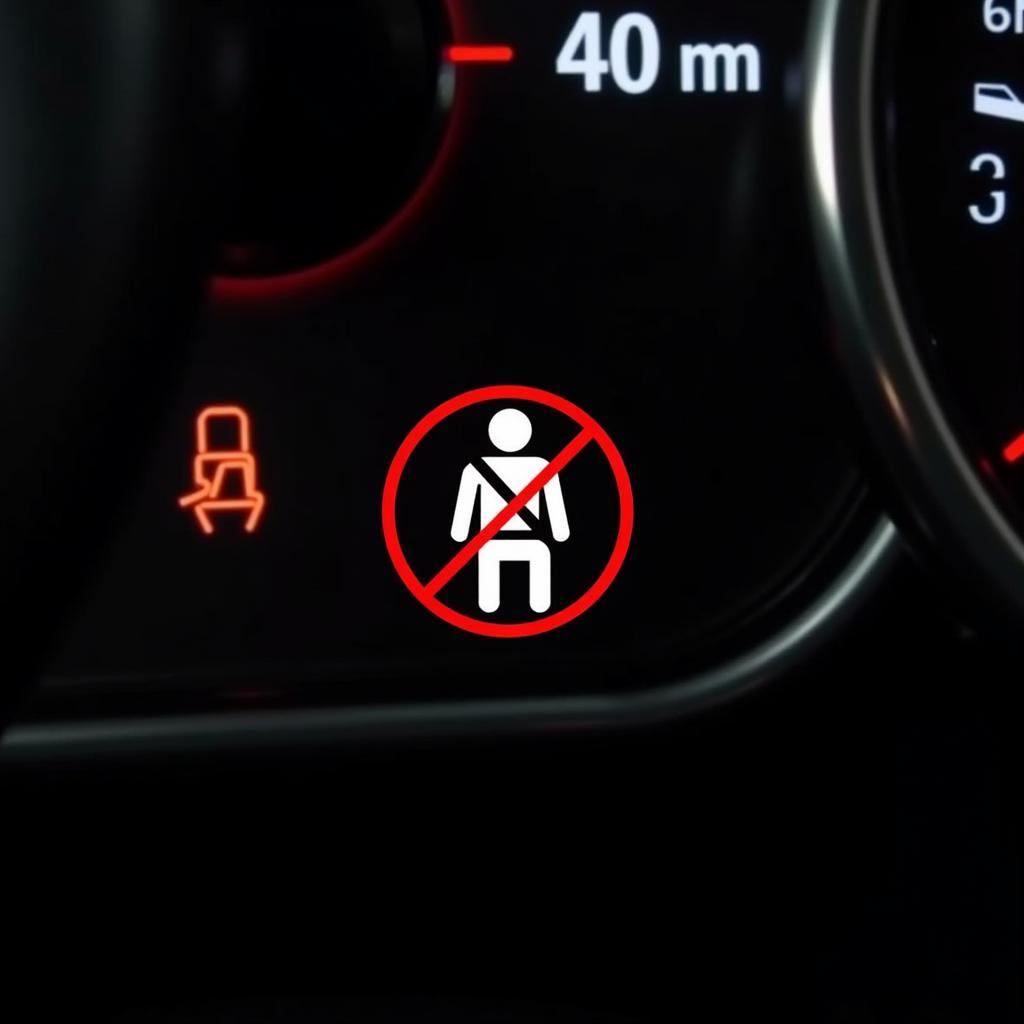 Car Dashboard with Illuminated Seat Belt Warning Light