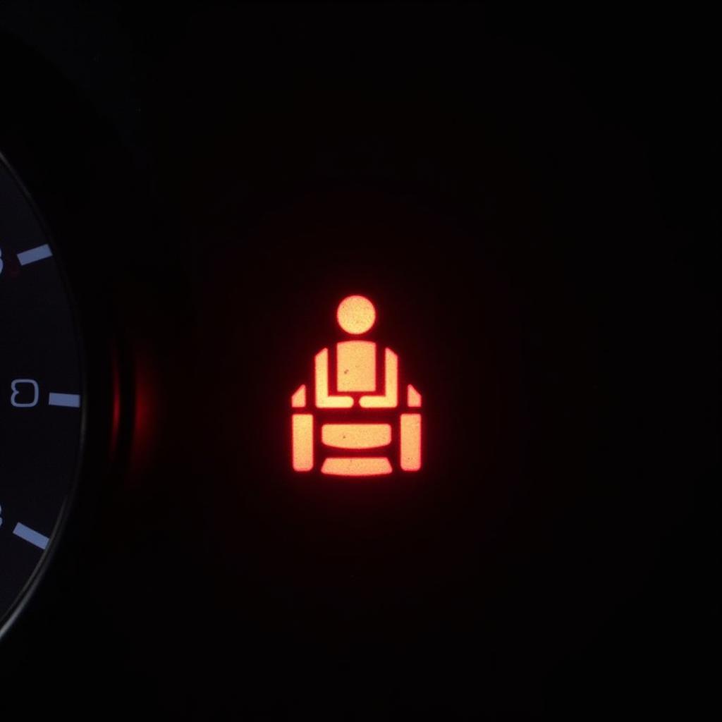 Seat belt warning light illuminated on a car dashboard