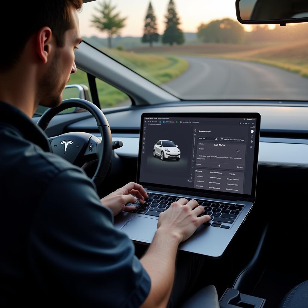 Tesla Technician Performing Remote Diagnostics