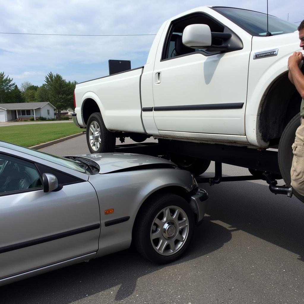 Tow Truck Assisting a Disabled Vehicle with Brake Issues