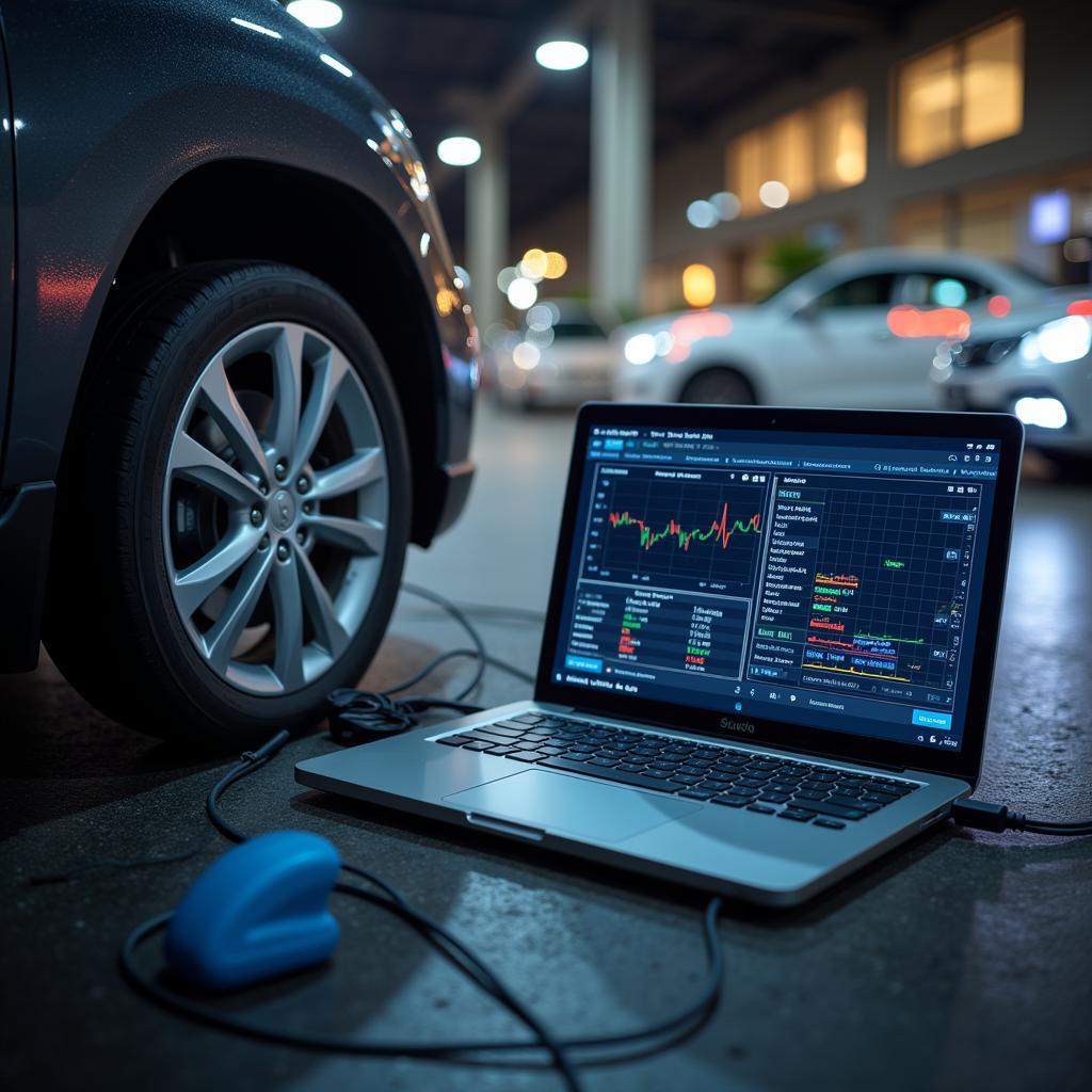 Vehicle Connected to Laptop for Remote Diagnostics