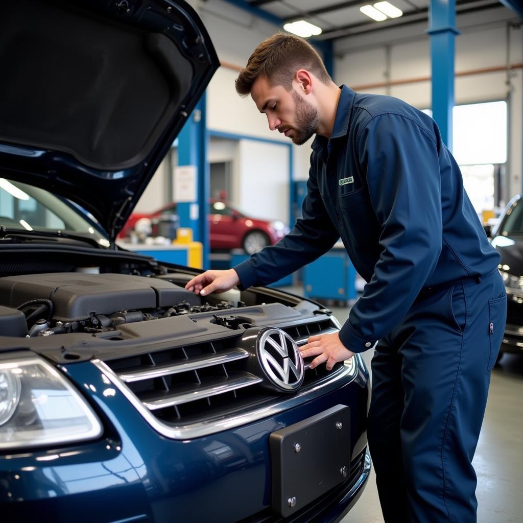 Volkswagen Passat at a mechanic shop for diagnostics