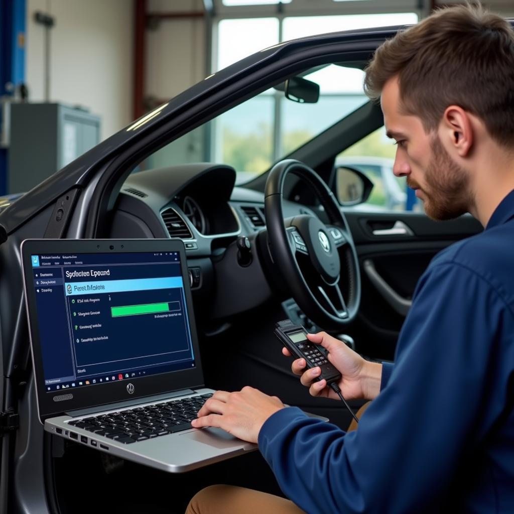 Mechanic Performing Software Update on a VW Golf Mk5