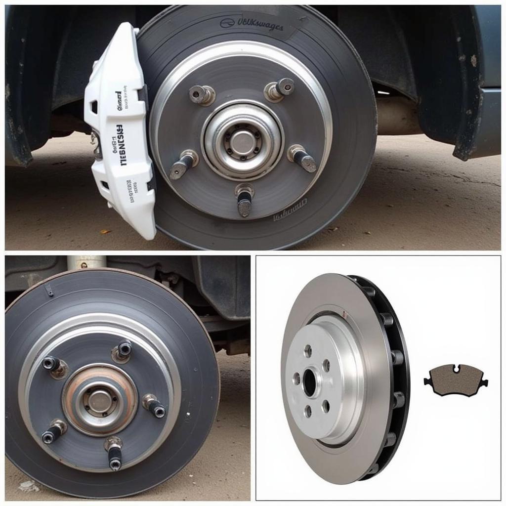 Inspecting brake pads on a VW Passat