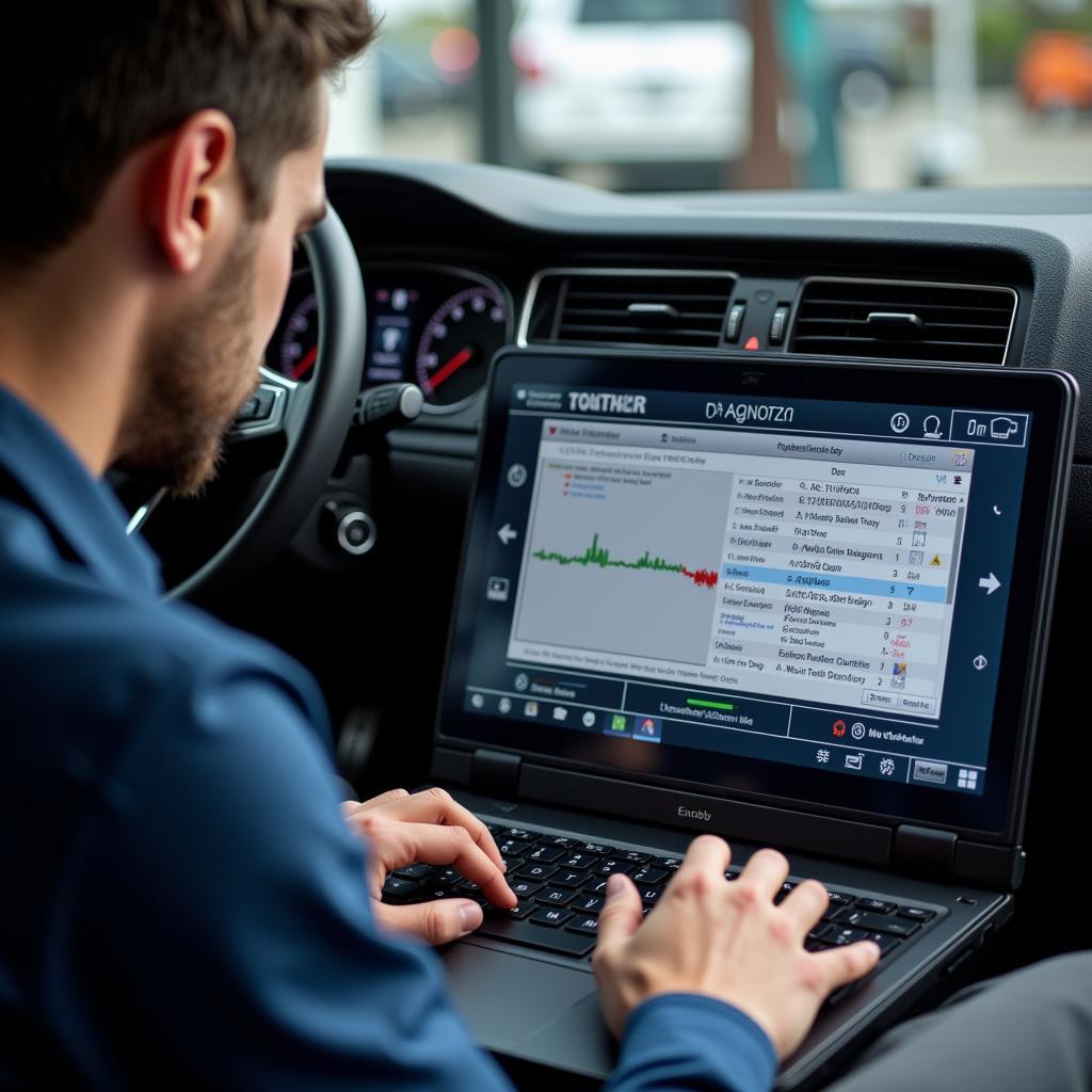 A technician performing remote diagnostics on a VW