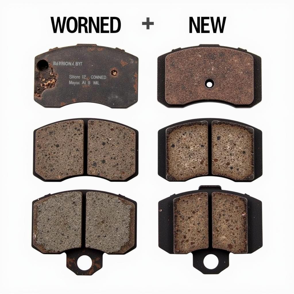 Worn brake pads compared to new brake pads