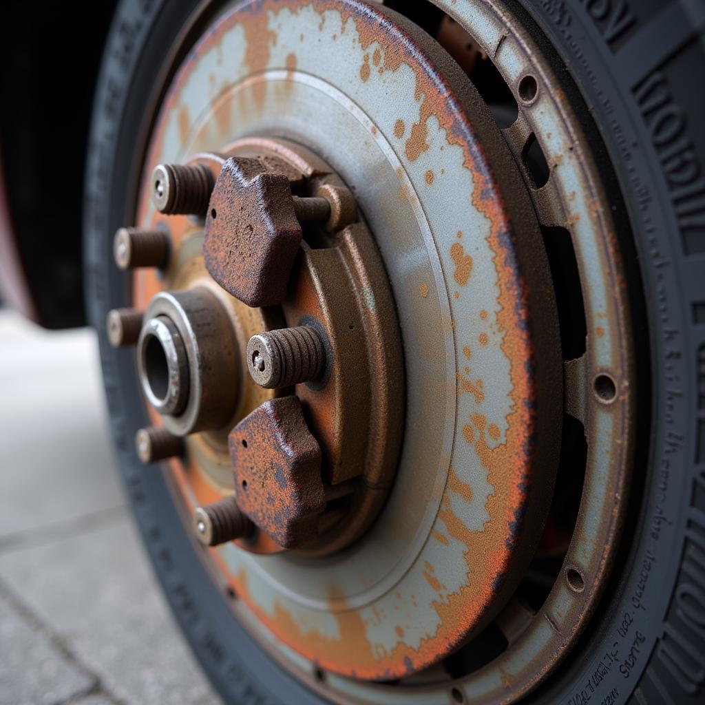 Worn Brake Pads on a BMW 745