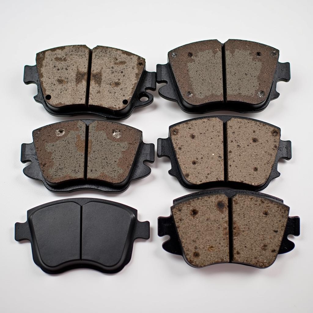 Worn Brake Pads Next to New Brake Pads