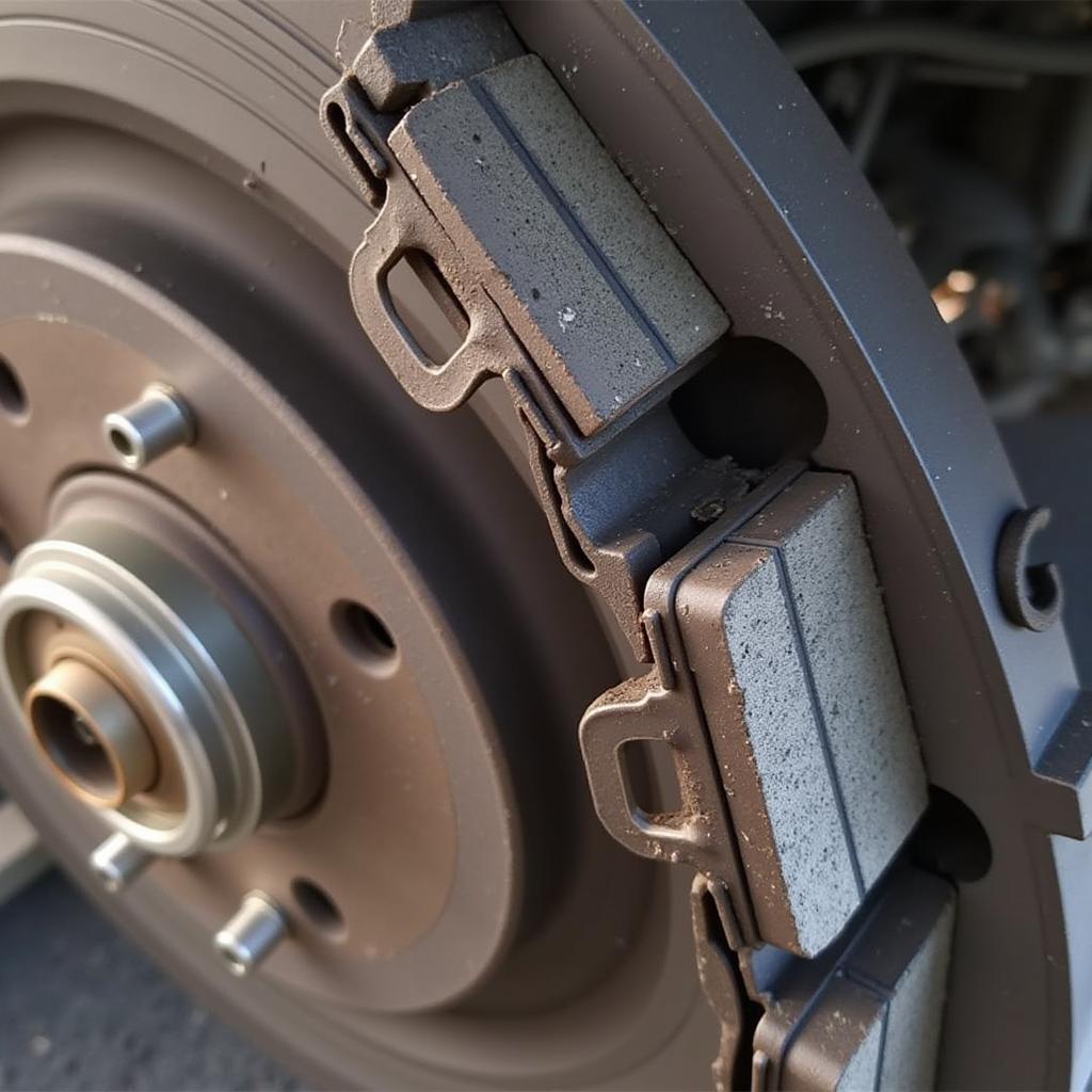 Worn Brake Pads on a Vehicle