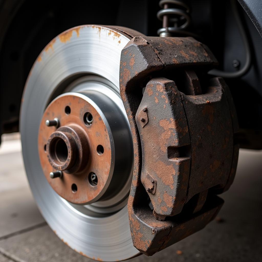 Worn brake pads on a Land Rover Discovery 3