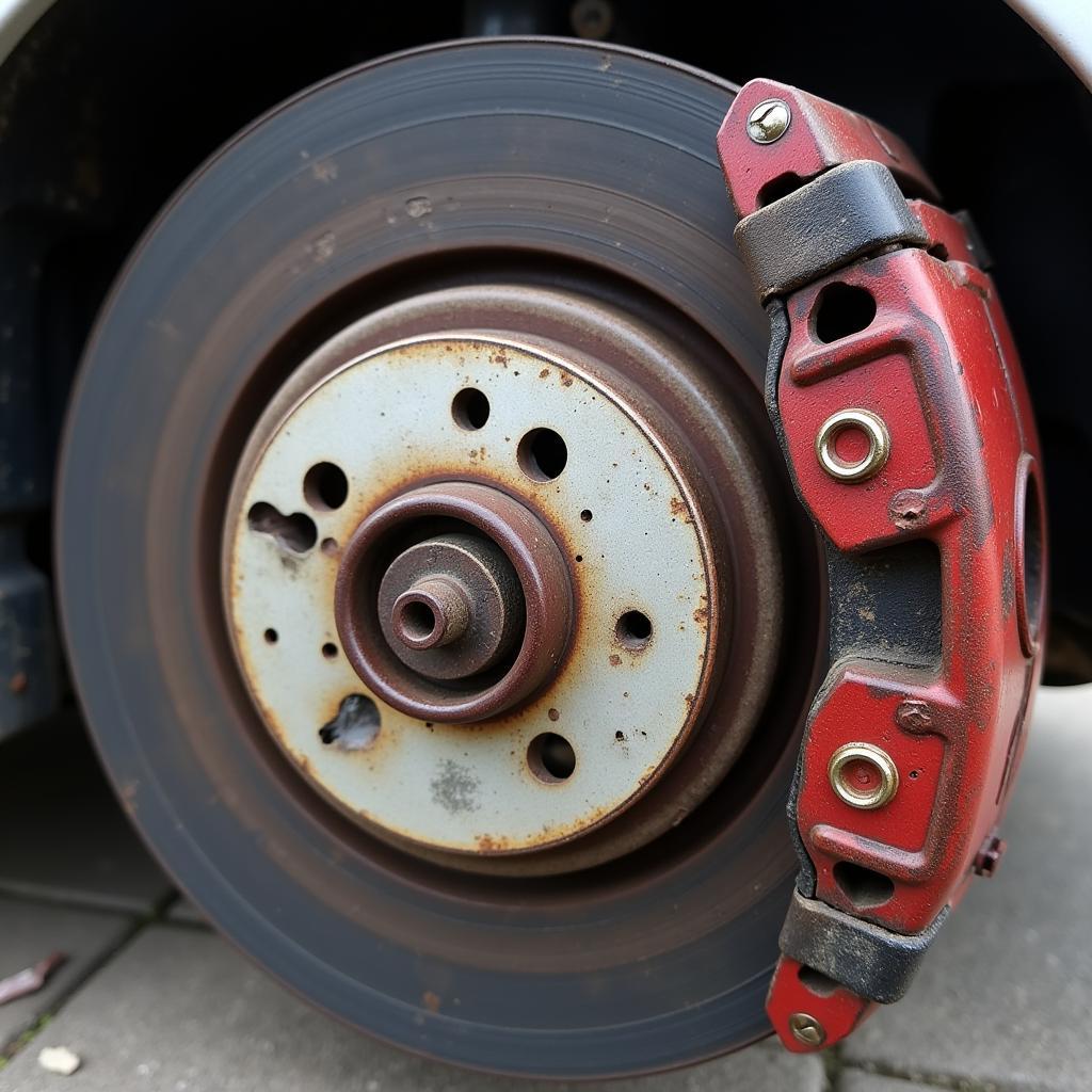 Worn brake pads on a Rover 75