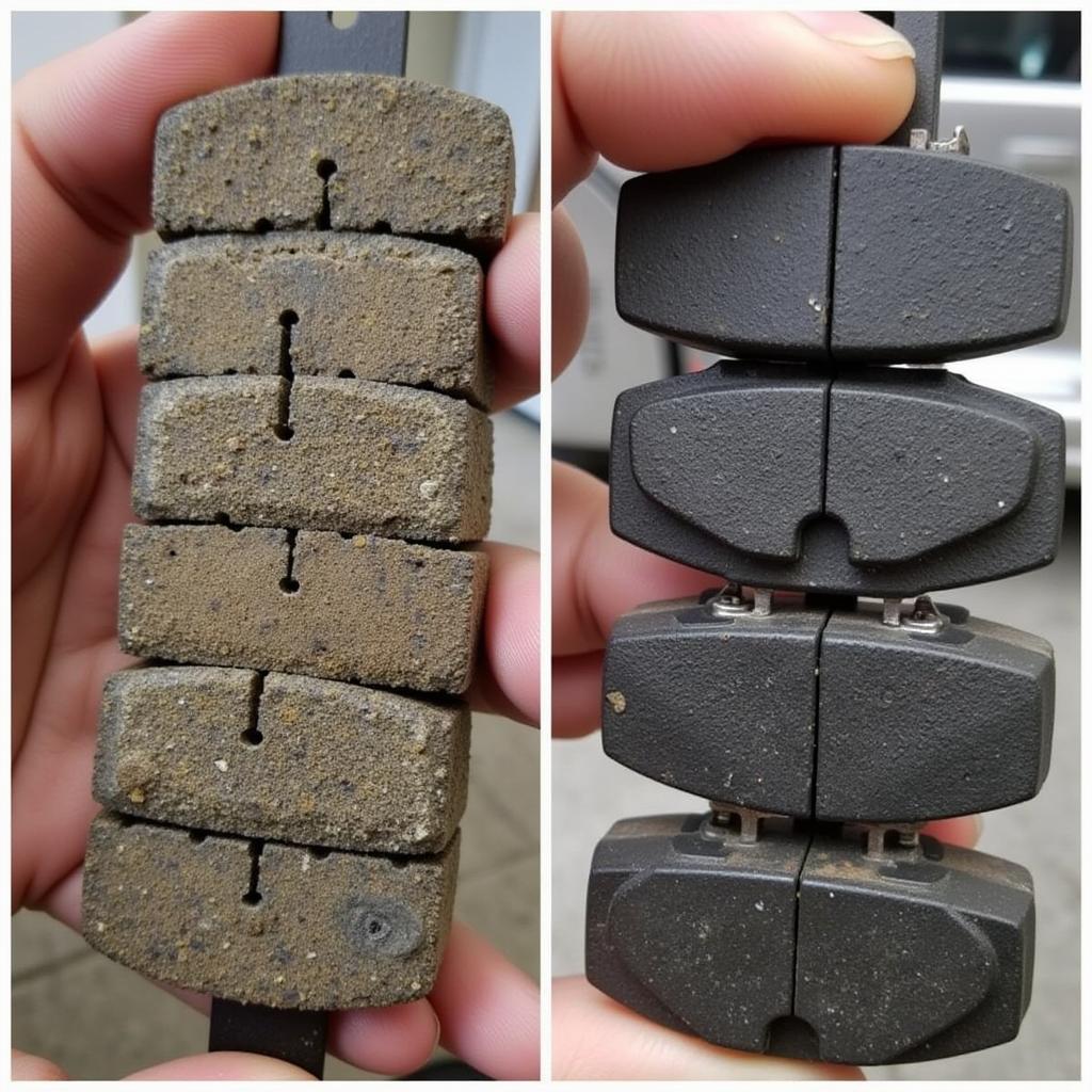 Worn Brake Pads Compared to New Brake Pads