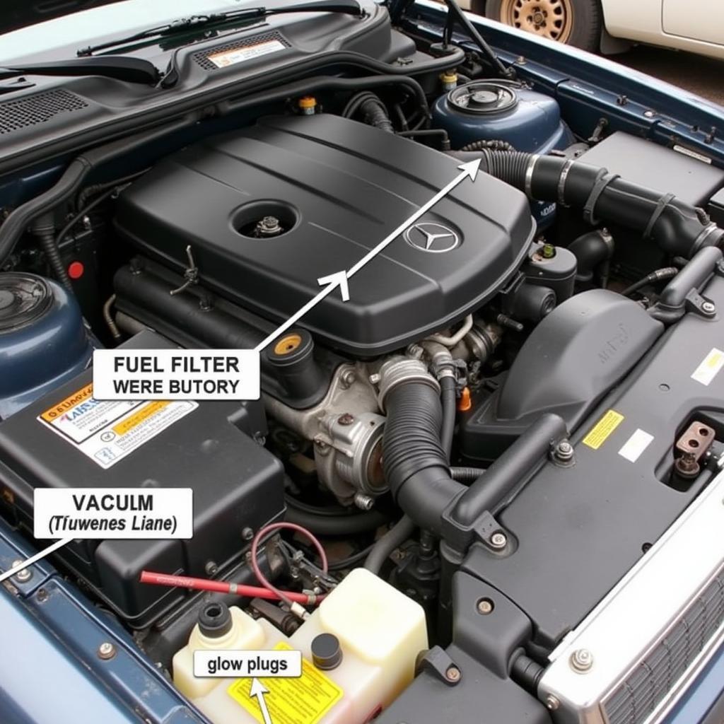 Mercedes 300D Engine Compartment Detailed View