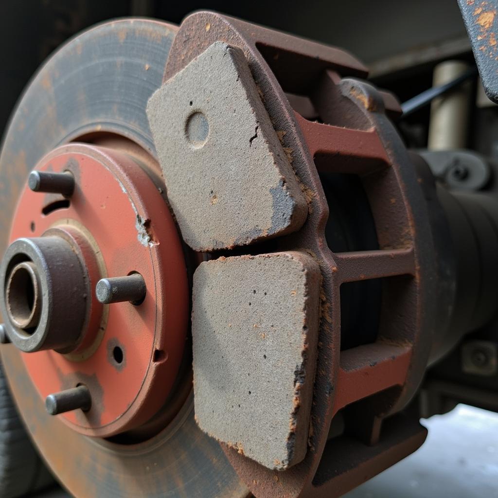 Inspecting the brake pads on a 1994 BMW 325i