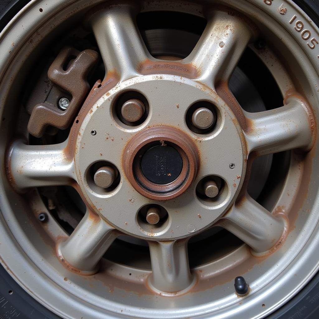 Inspecting the brake pads on a 2004 Nissan Xterra