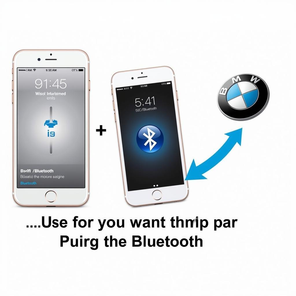 2009 BMW Bluetooth Audio Pairing Process: A smartphone displaying the Bluetooth pairing screen with a BMW logo.