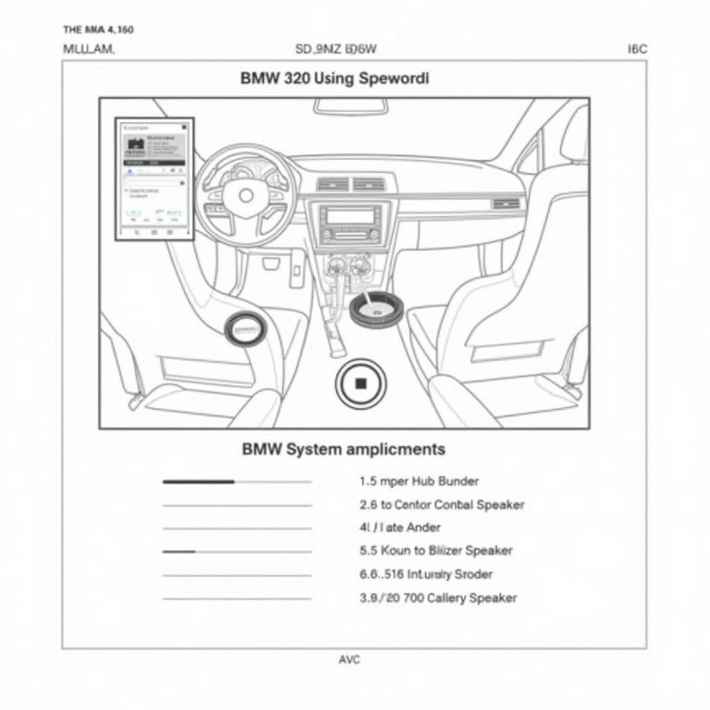 2011 BMW 328i audio system overview showing the main components including the head unit, speakers, and amplifier.