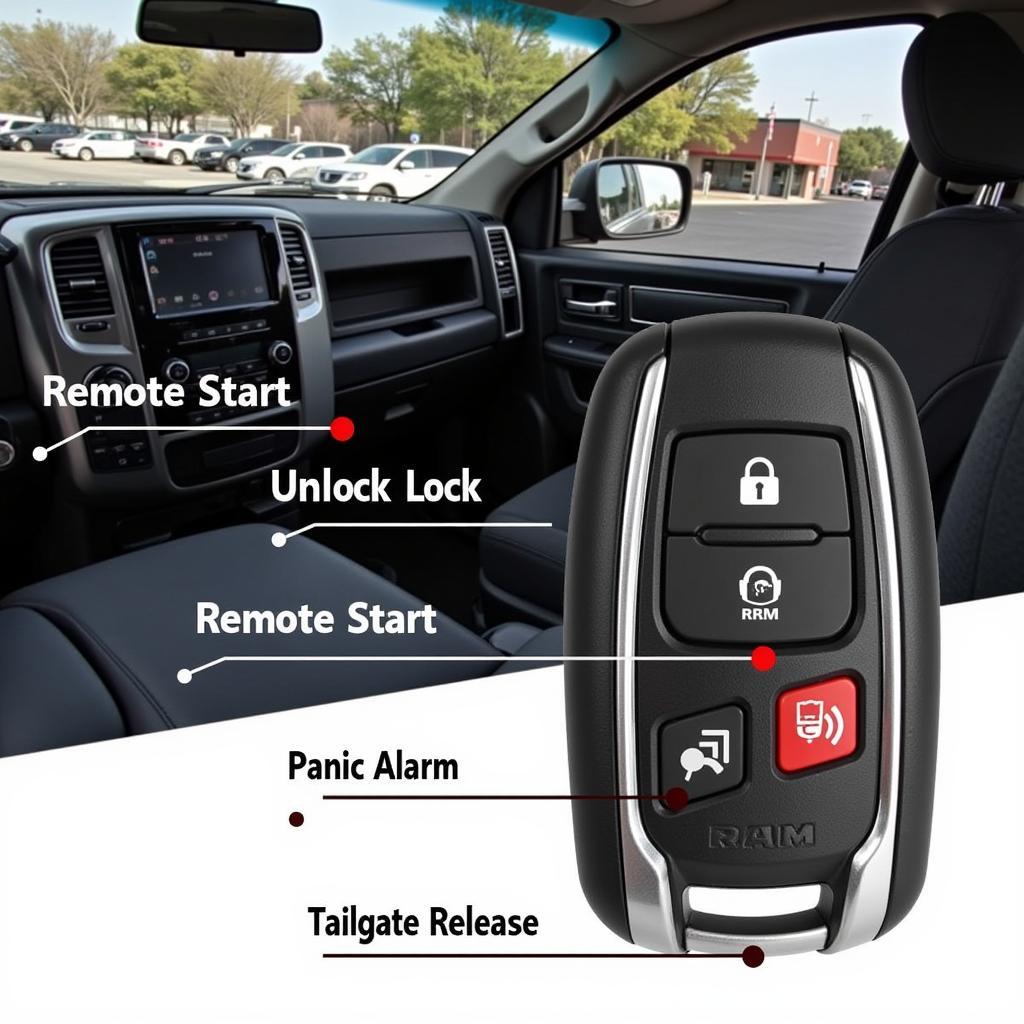 2016 Ram Key Fob Functions: Lock, Unlock, Remote Start, Panic Alarm, Tailgate Access