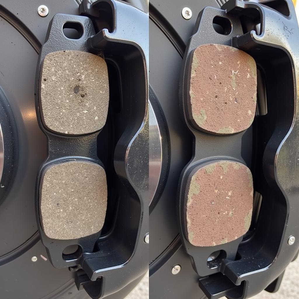 Worn brake pads on a 2018 Toyota Tundra