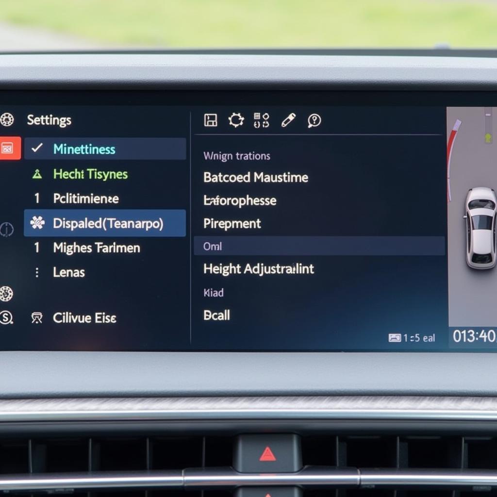 Active Driving Display System Settings Menu on Car's Infotainment System