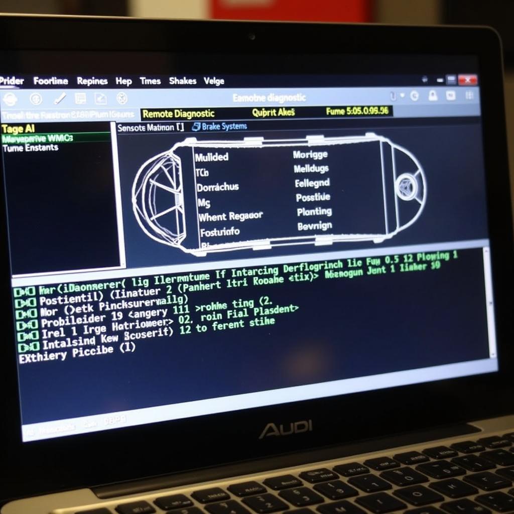 Remote diagnostics software interface for an Audi A3 8L showing brake system data