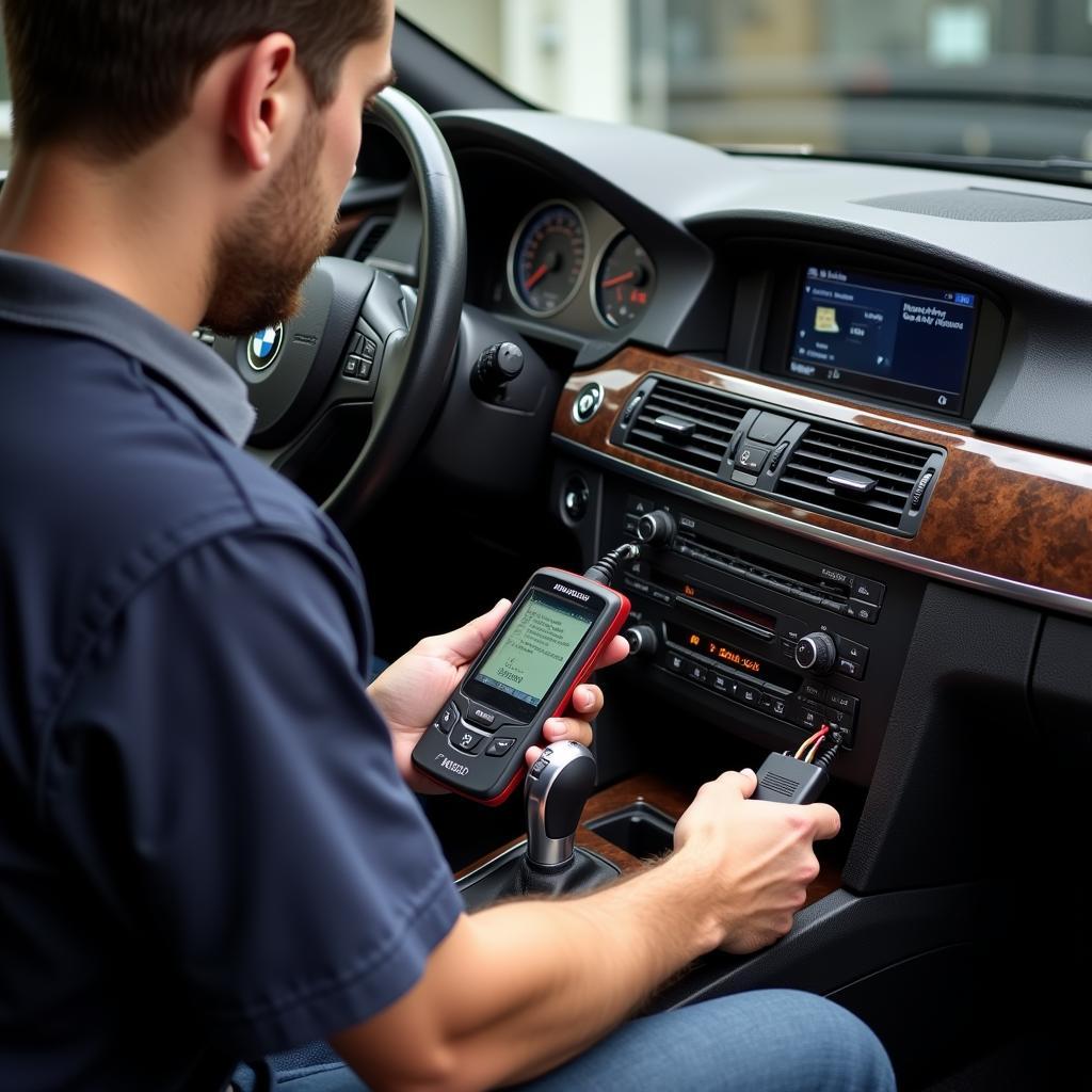 BMW Technician Diagnosing iDrive Bluetooth Issue