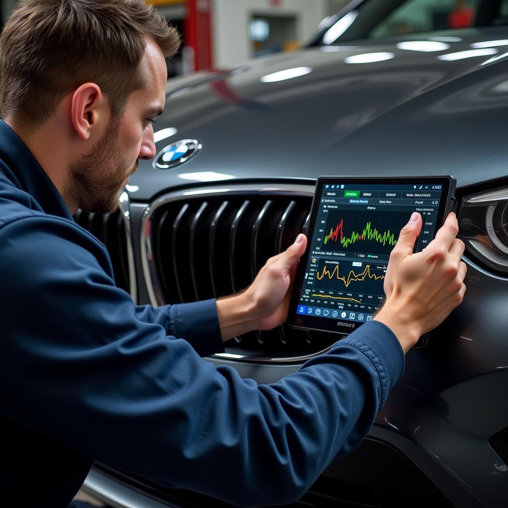 BMW X1 Engine Diagnostic Tools in Use