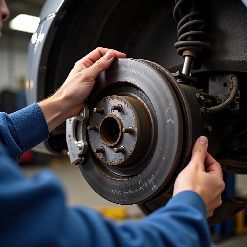 Mechanic Inspecting Brake Pads