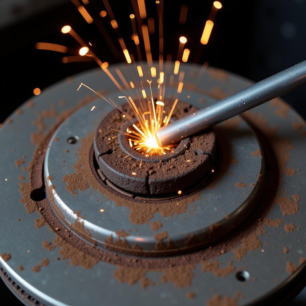 Close-up View of a Brake Pad Warning Bar Making Contact with the Rotor