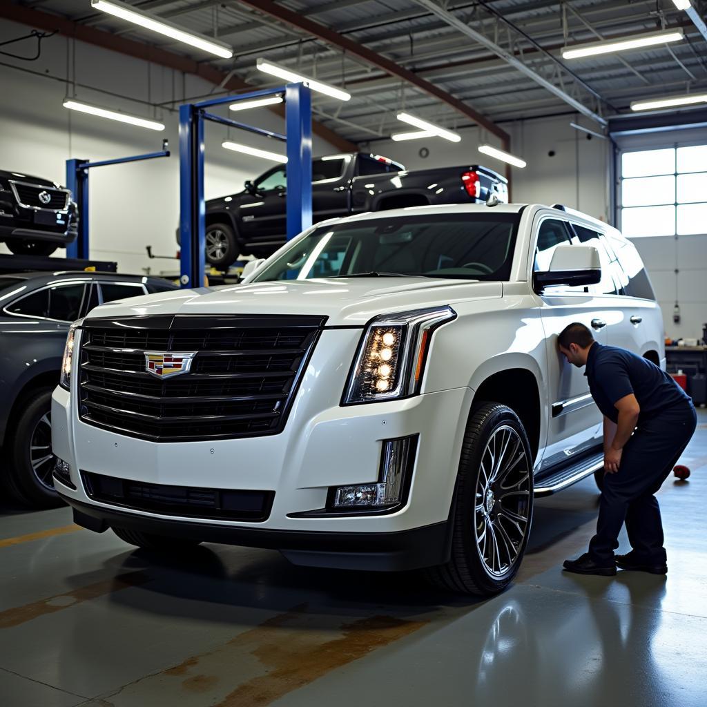 Cadillac Escalade Undergoing Repair at a Service Center