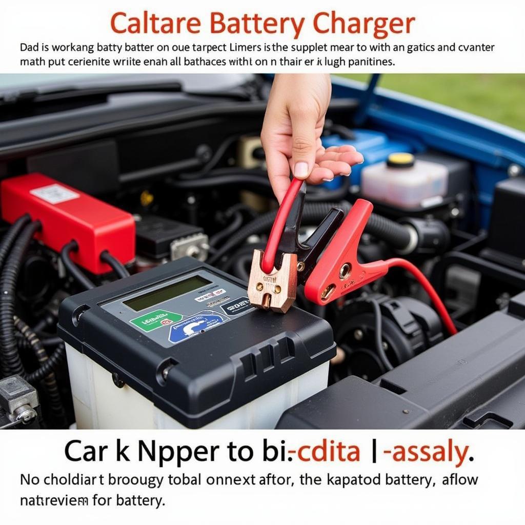 Car Battery Charger Connected to Terminals