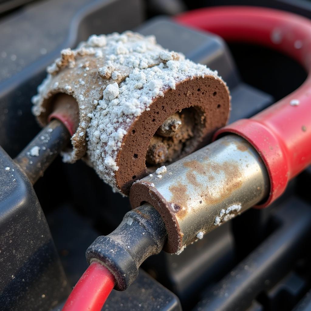 Car Battery Corrosion on Terminals