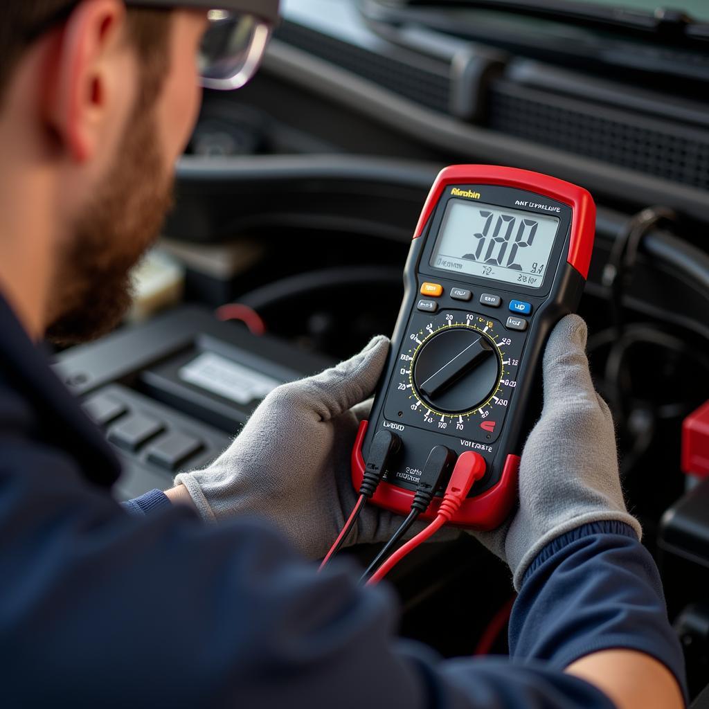 Testing Car Battery Voltage with Multimeter